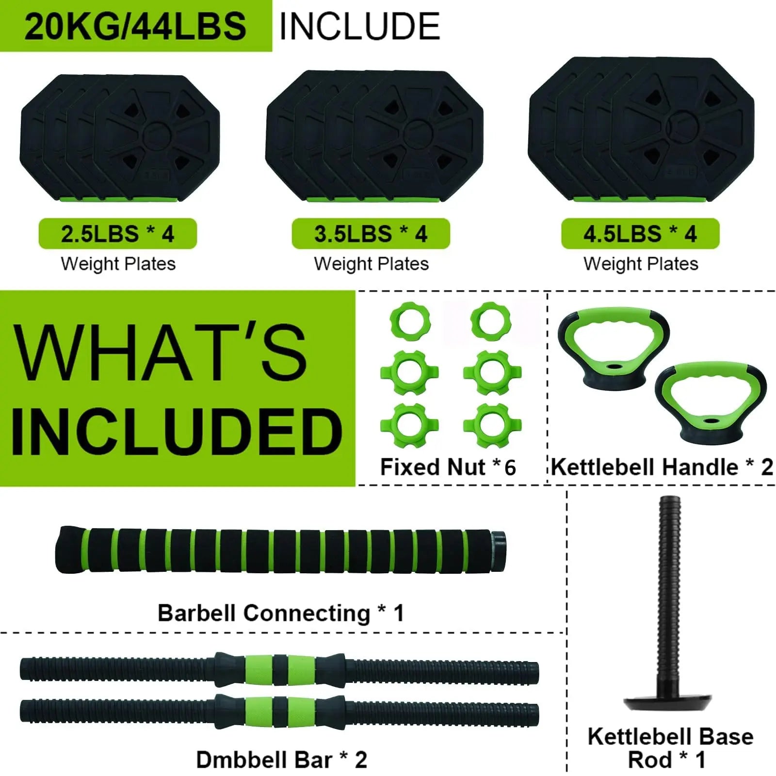 Adjustable Dumbbell Set, Adjustable Weights 44 LBS Free Weight Set for Home Gym